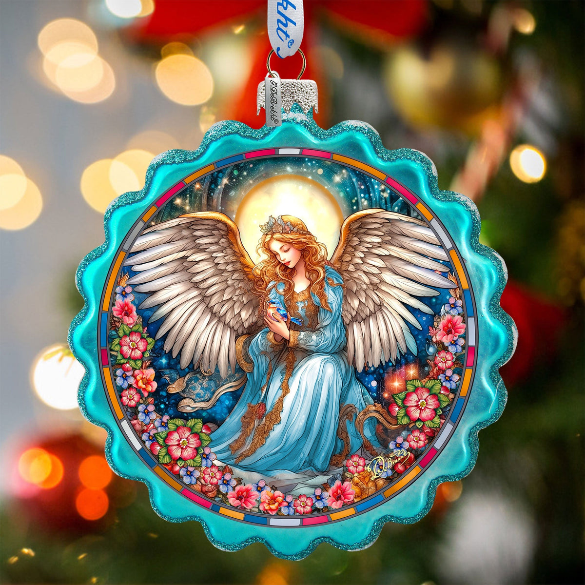 Angel of Healing Wreath Glass Ornament