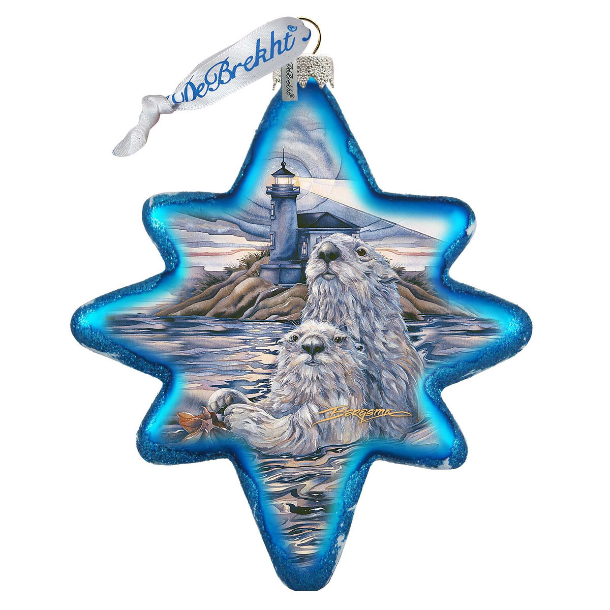 Starlight Otter Lighthouse Glass Ornament by J. Bergsma - Wildlife Holiday Decor - 755-572-JB