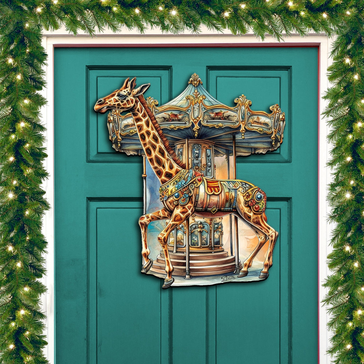 Carousel Giraffe Holiday Door Decor  by G. Debrekht - Christmas Decor - 8611028H