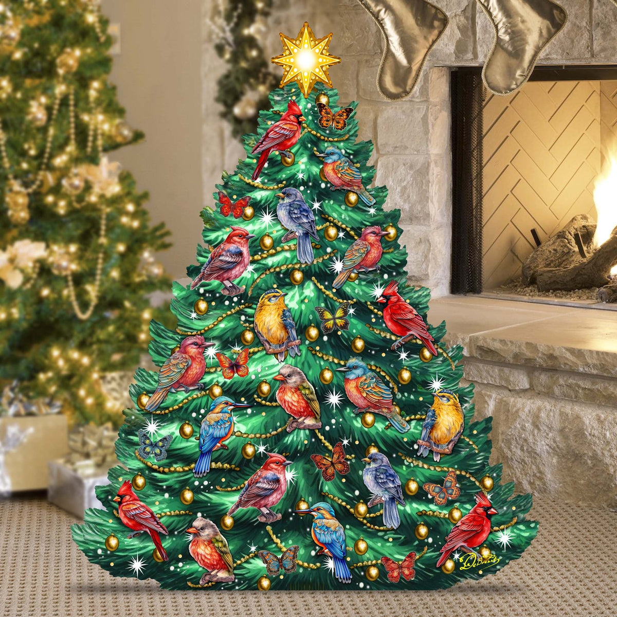 Christmas Birds-Themed Christmas Tree Outdoor Indoor Decor Wooden Christmas Decoration