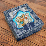 Building A Snowman Snowflake Glass Ornament by G. DeBrekht - Christmas Santa Snowman Decor - 754-005