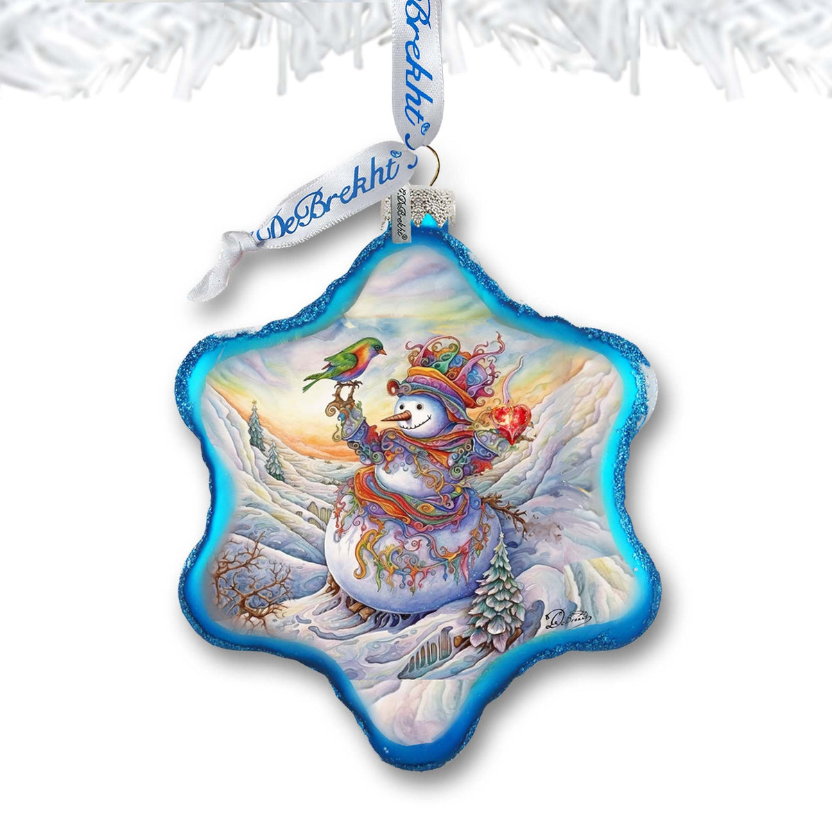 Festive Frosty Friend Snowflake Glass Ornament by G. Debrekht - Christmas Santa Snowman Decor - 754-045