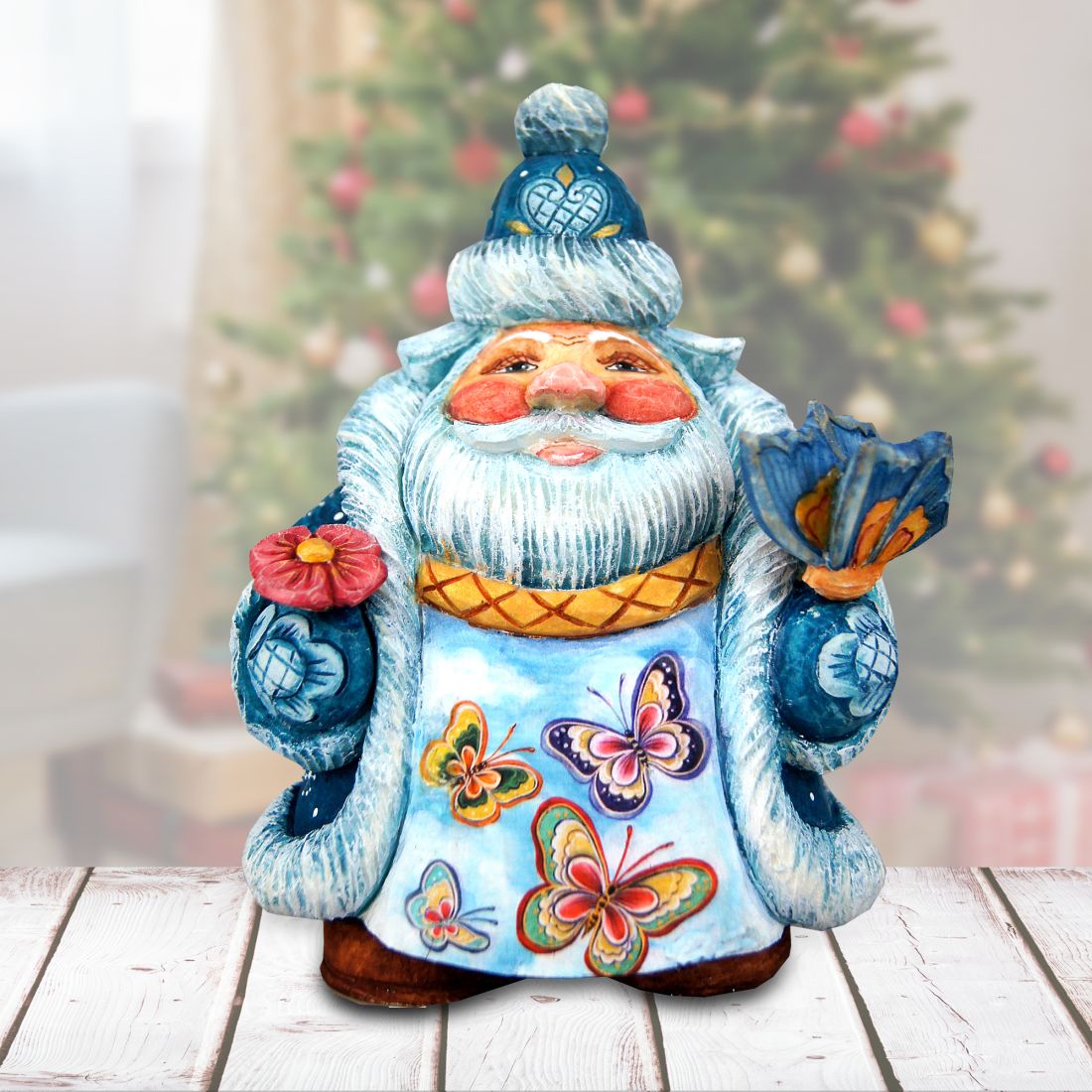 Santa with Butterflies Handcrafted Christmas Figurine - G. DeBrekht - Christmas Santa Snowman Decor - 533411