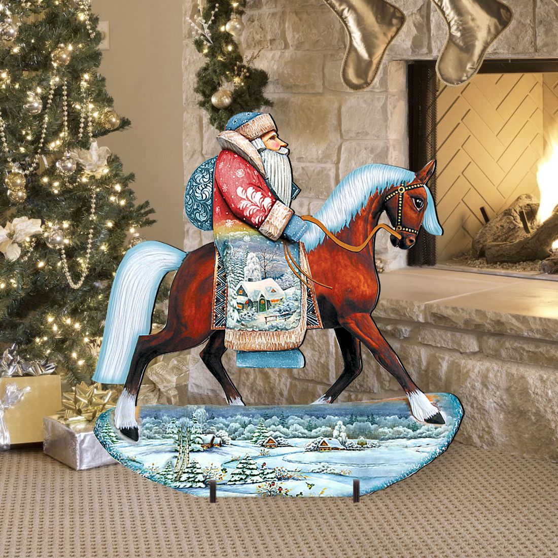 Horsey Santa Christmas Outdoor Yard Sign by G. DeBrekht - Christmas Santa Snowman Decor - 8151121F