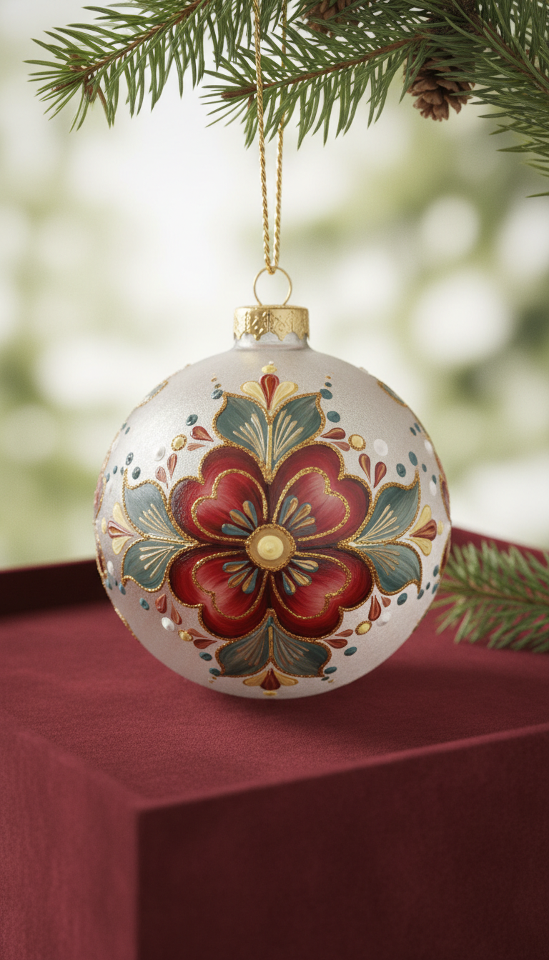 Deep Christmas Red Floral Motif Ornament