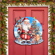 Santa with Reindeers Holiday Door Decor