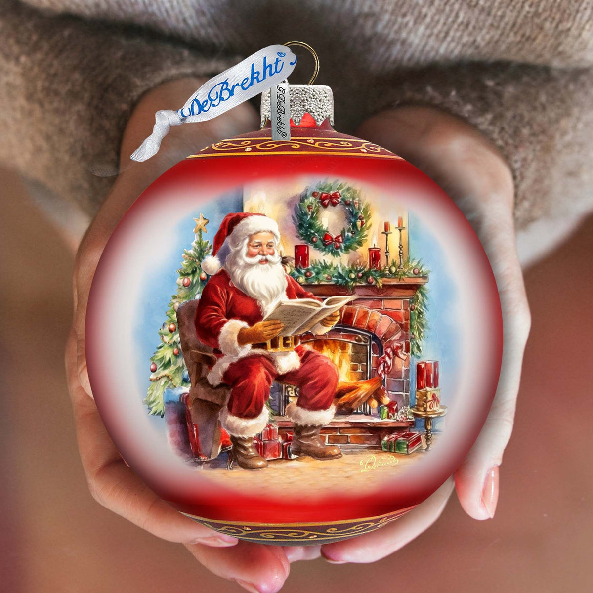 Santas Cozy Audit Lg Glass Ornament by G.Debrekht - Christmas Santa Snowman Decor - 73957