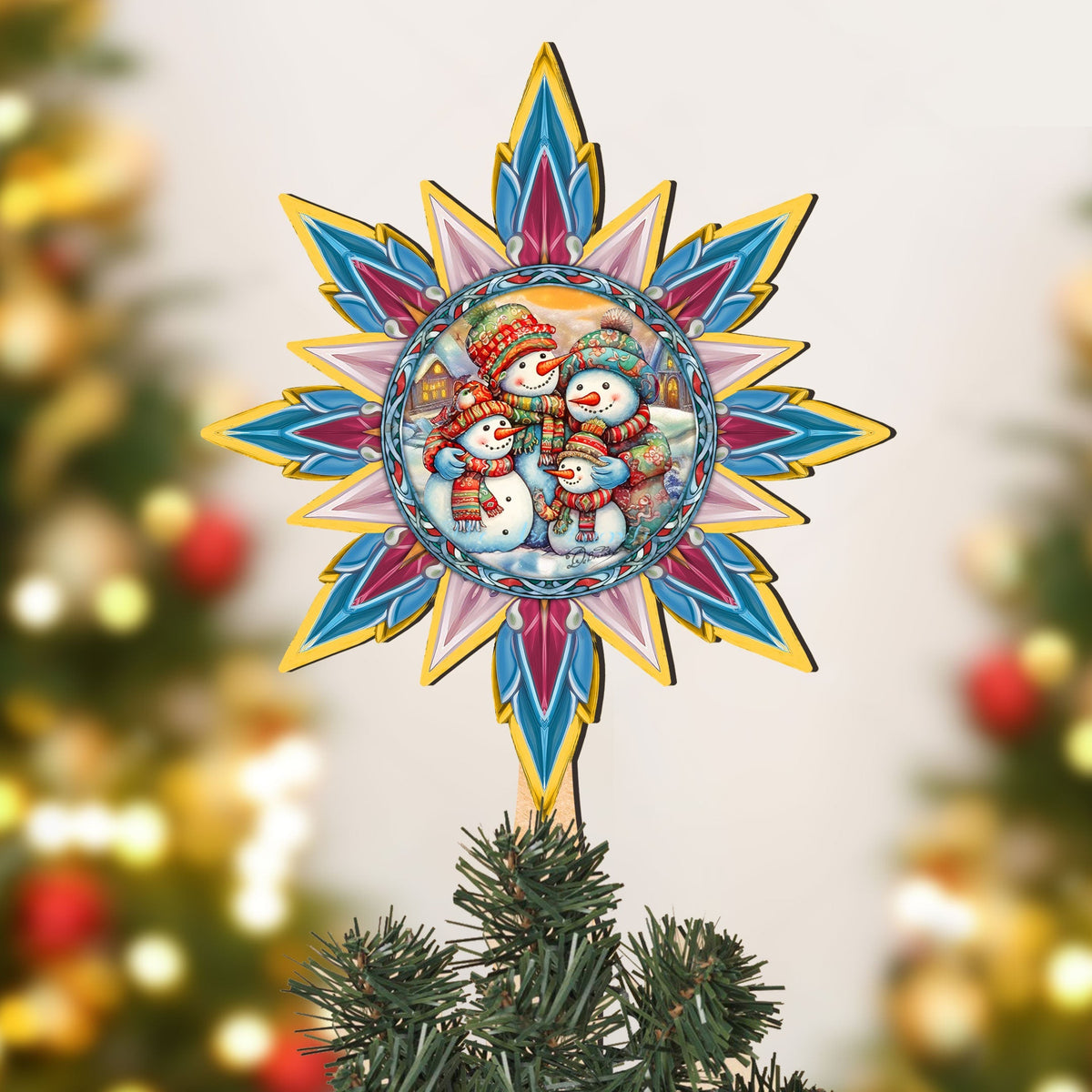 Snowman Family Star Tree Topper Wooden Decor