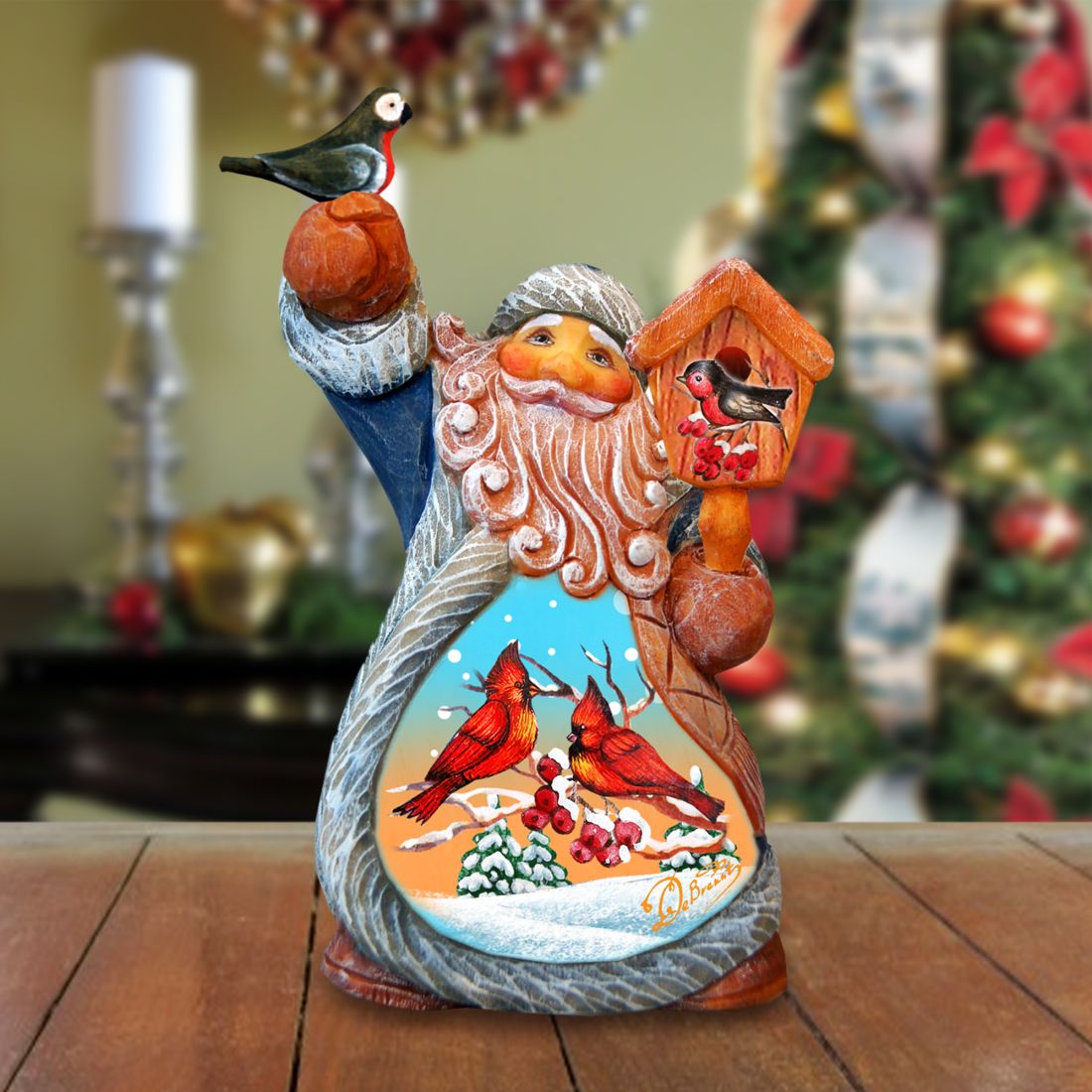 Cardinals Tiny Tale Santa Handcrafted Christmas Figurine - G. DeBrekht - Christmas Santa Snowman Decor - 561649