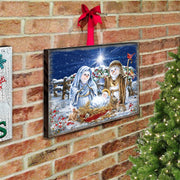 Snow Family Nativity Art Wooden Wall Art by D. Gelsinger - Christmas Santa Snowman Decor - 95675B-DG