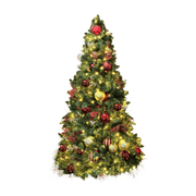 7.5FT Pre-Decorated Commercial PVC Christmas Tree with Red, Burgundy & Gold Ornaments