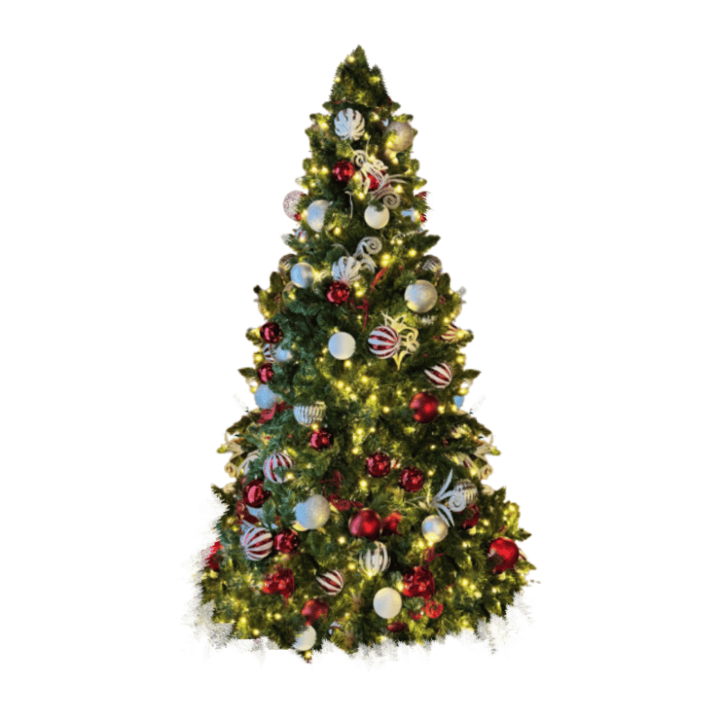 7.5 ft Pre-Decorated Commercial PVC Christmas Tree with Red, White & Silver Ornaments