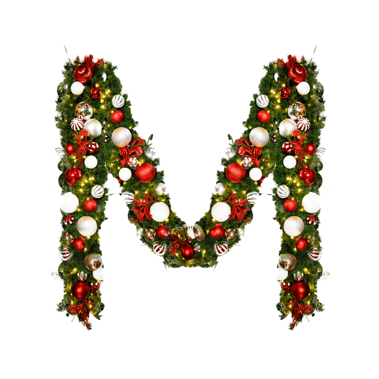 9'x14" Pre-Decorated Garland with Warm White Lights Red/White/Silver