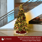 9FT Pre-Decorated Commercial PVC Christmas Tree with Red, Burgundy & Gold Ornaments – Warm White Lights
