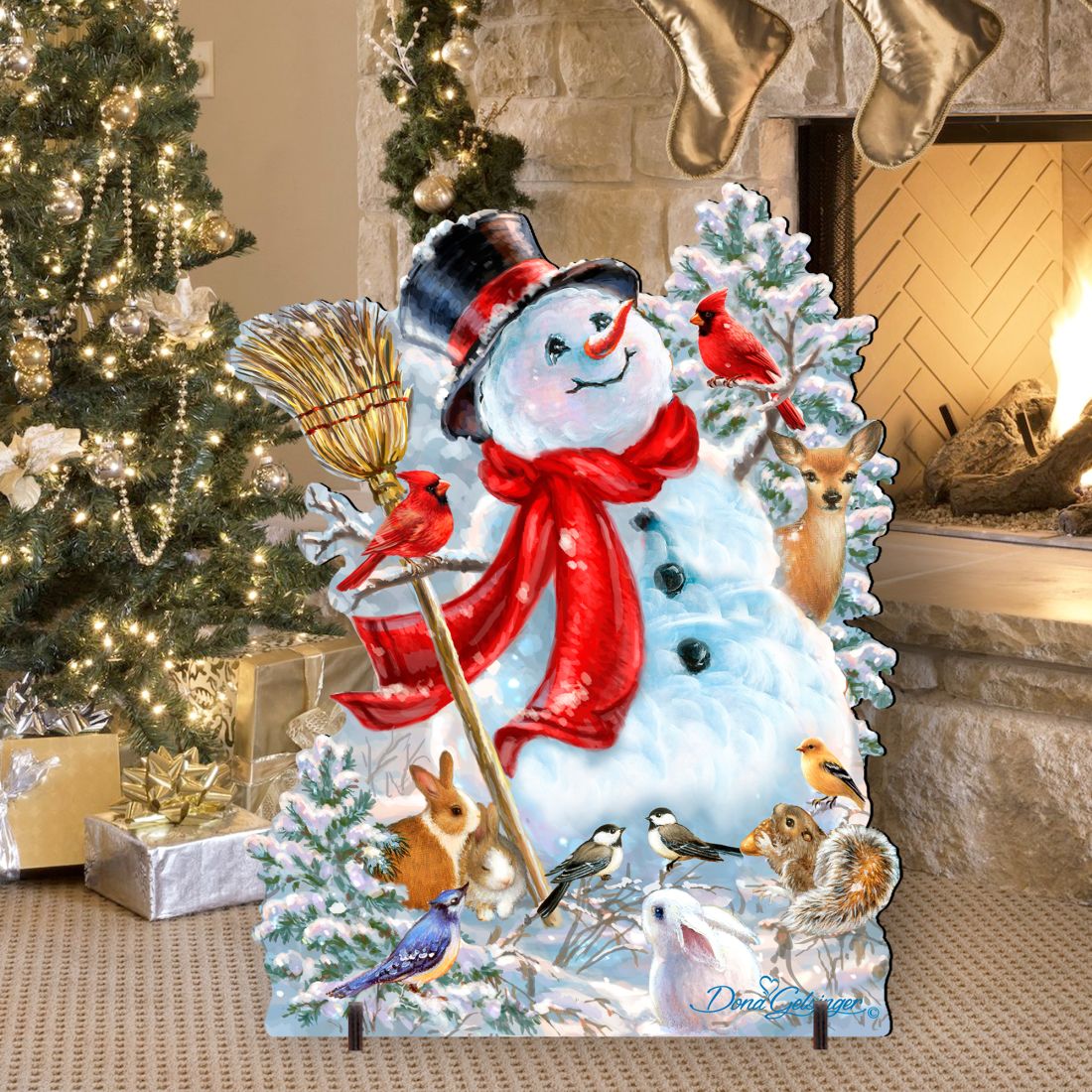Frosty Forest Friends Snowman Christmas Outdoor Scene by D. Gelsinger - Christmas Santa Snowman Decor - 8461026F-1624