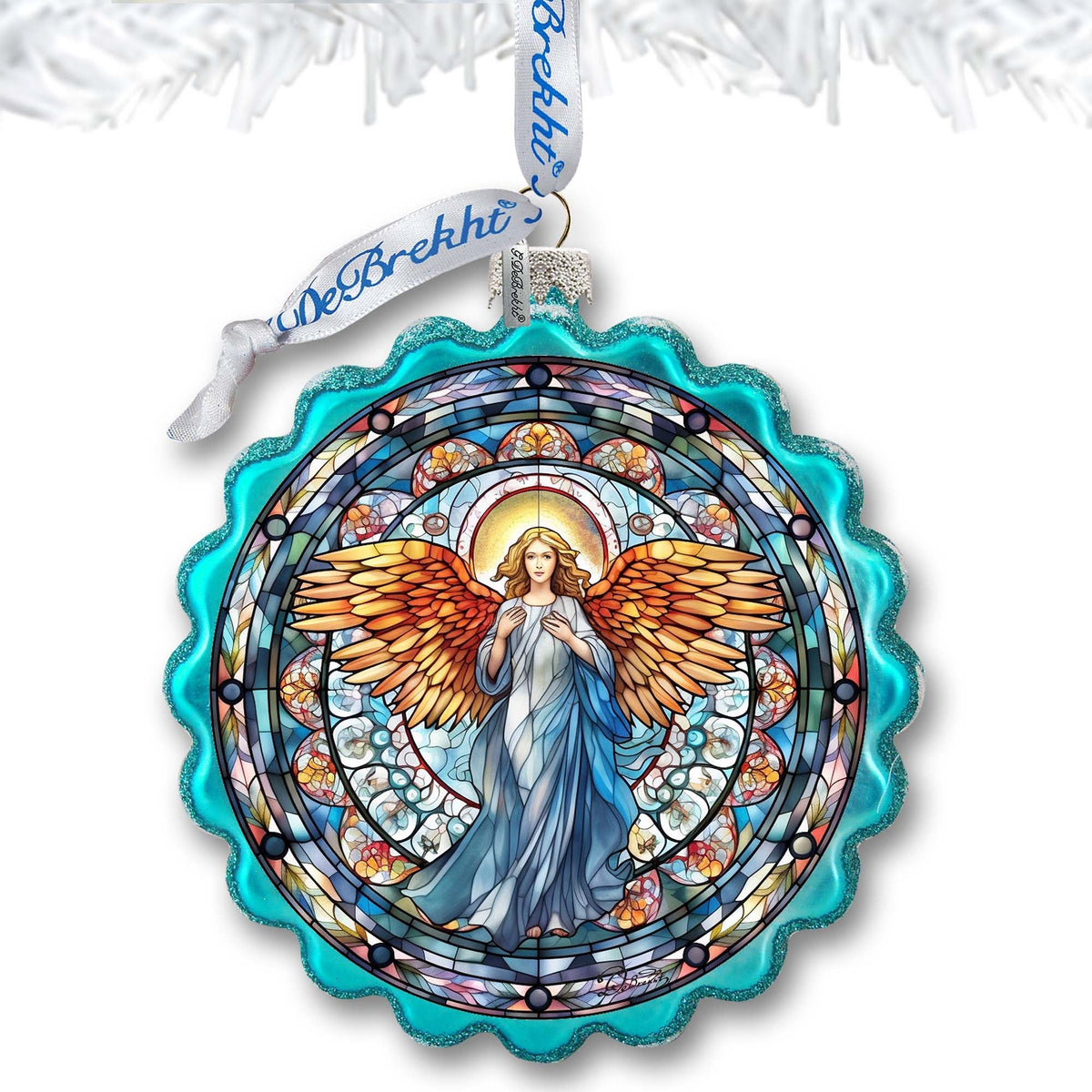 Love Harmony Angel Wreath Glass Ornament by G. Debrekht - Nativity Holiday Decor - 759-054