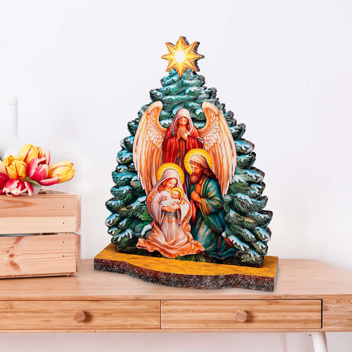 Graceful Angel Nativity Limited Edition Wooden Figurine by G. Debrekht - Centerpiece for Holiday Decor - 89306