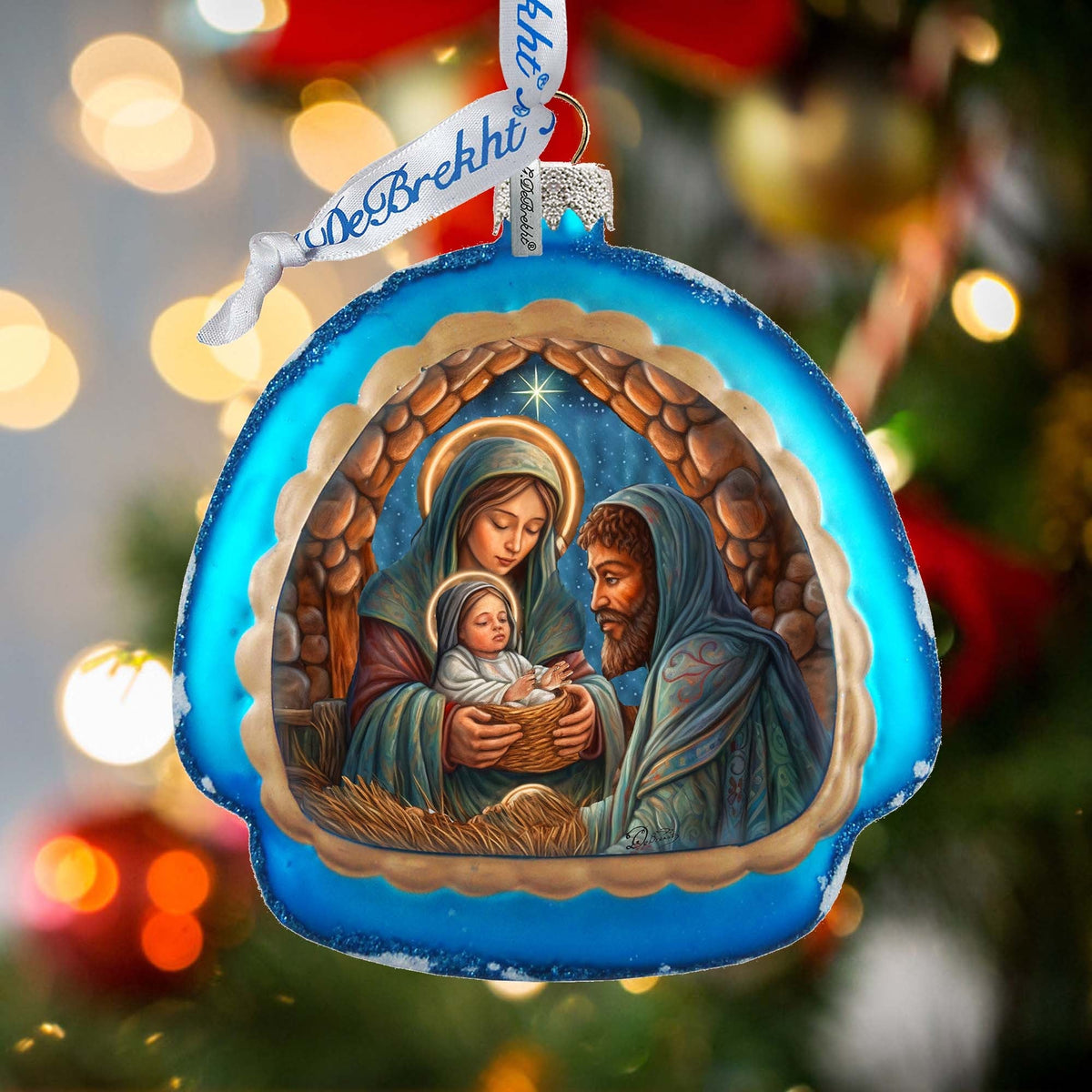 Holy Family Rainbow Glass Ornament by G. Debrekht - Nativity Holiday Decor - 756-017