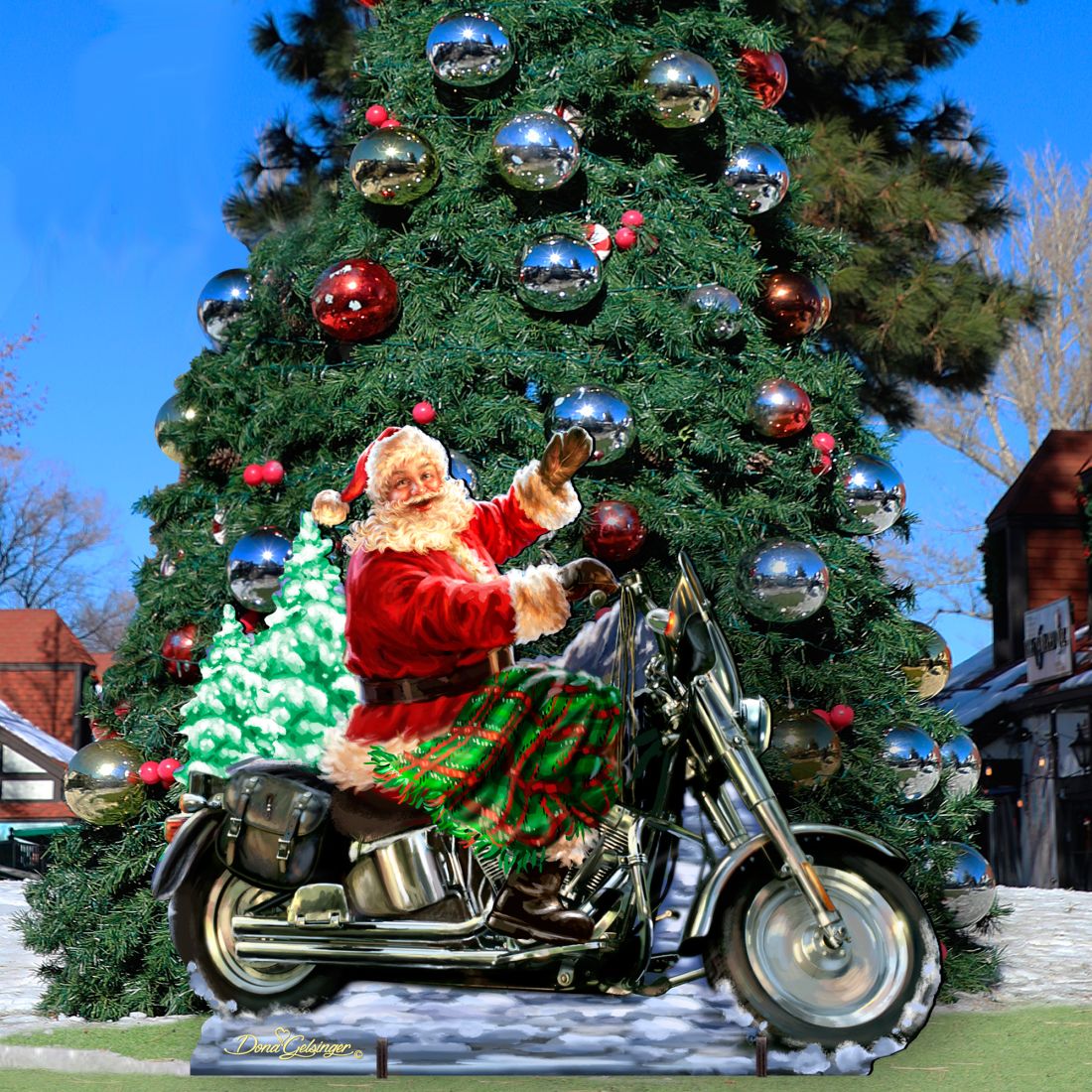 Santa Motorcycle Rider Christmas Outdoor Yard Sign by D. Gelsinger - Christmas Santa Snowman Decor - 8461029F-1553