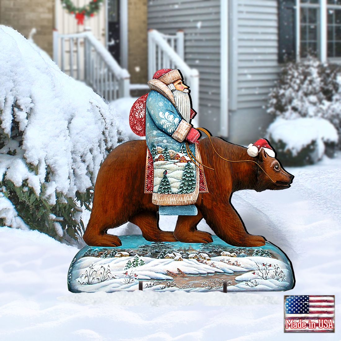 Grizzly Bear Santa Holiday Outdoor Scene by G. DeBrekht - Christmas Decor - 8151128F