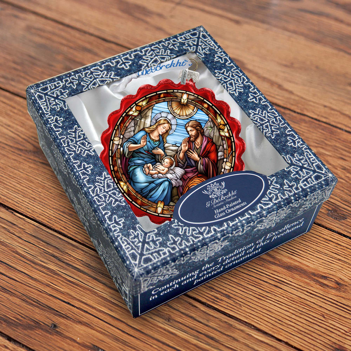 Sacred Beauty - Classic Holy Family Nativity Wreath Glass Ornament by G. Debrekht - Nativity Holiday Decor - 759-056