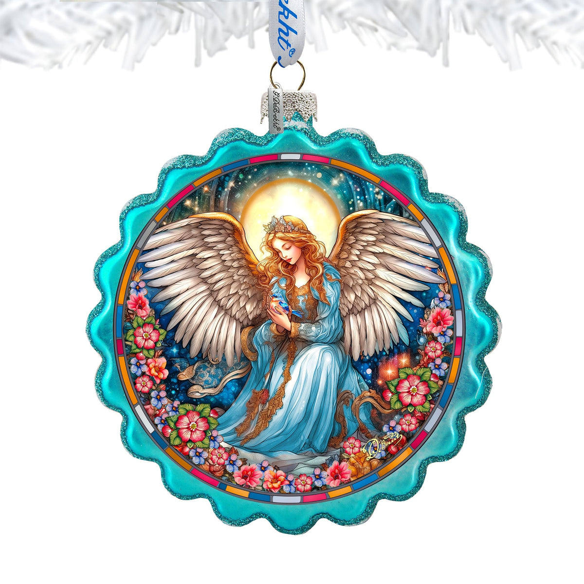 Angel of Healing Wreath Glass Ornament