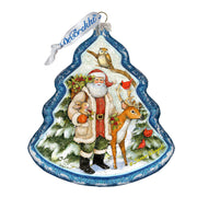 Santa in the Forest Glass Ornament
