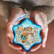 Building A Snowman Snowflake Glass Ornament by G. DeBrekht - Christmas Santa Snowman Decor - 754-005