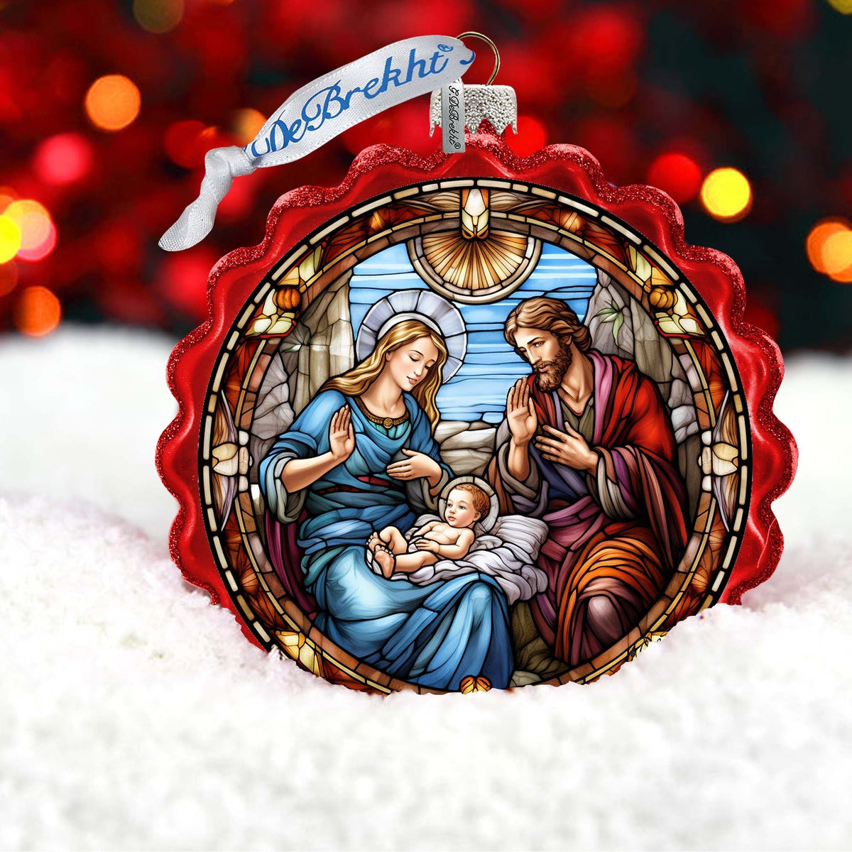 Sacred Beauty - Classic Holy Family Nativity Wreath Glass Ornament by G. Debrekht - Nativity Holiday Decor - 759-056