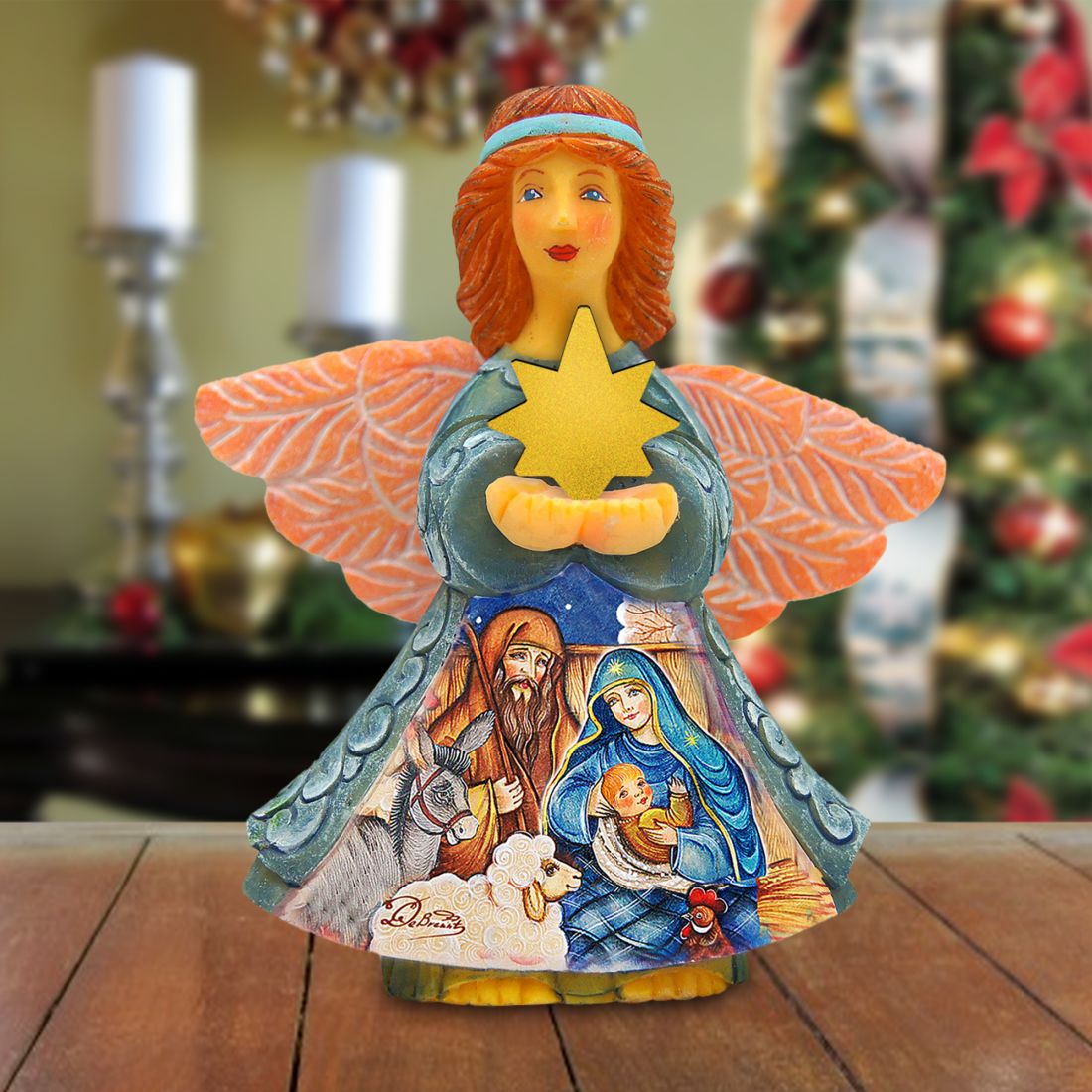 Nativity Angel Gift Giver Handcrafted Christmas Figurine - G. DeBrekht - Nativity Holiday Decor - 516652