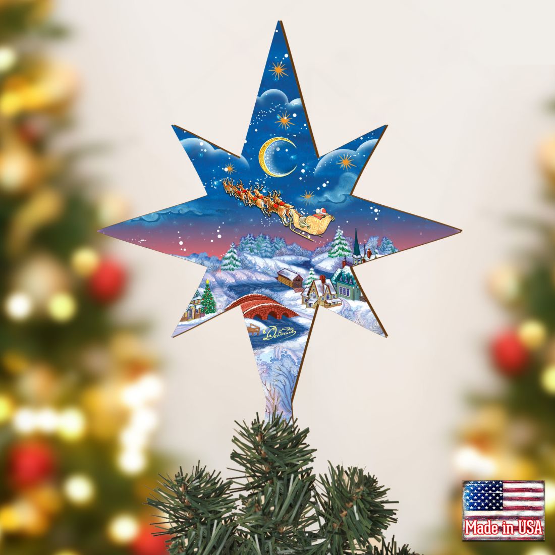 Santa On Goose Tree Topper by G.DeBrekht - Christmas Santa Snowman Decor - 89492