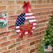USA Flag Wreath Family Name Personalazed Holiday Door Decor by G. DeBrekht - American Christmas Decor - 8185302HP