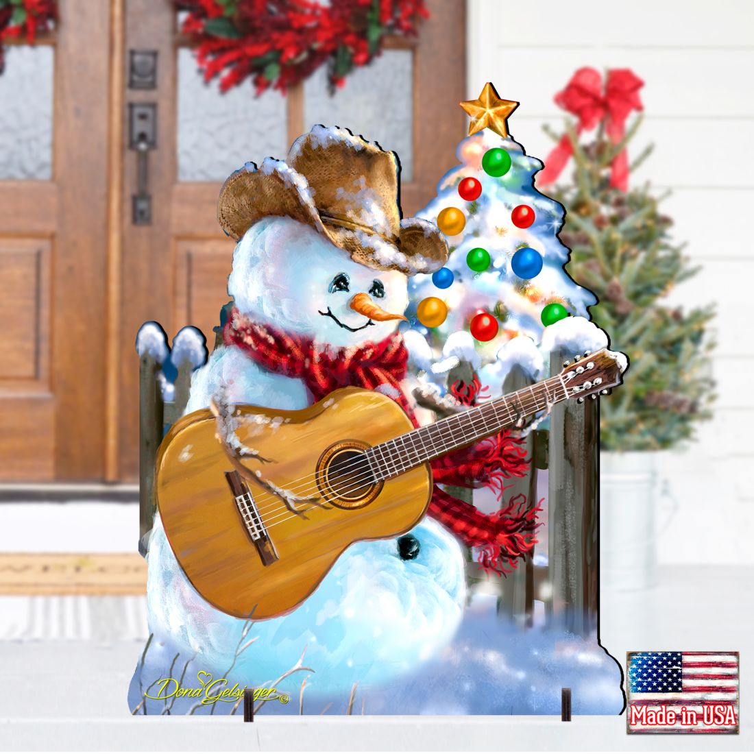 Guitar Rocker Snowman Christmas Outdoor Scene