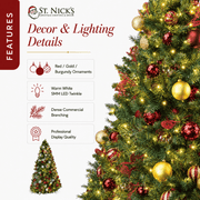 7.5FT Pre-Decorated Commercial PVC Christmas Tree with Red, Burgundy & Gold Ornaments