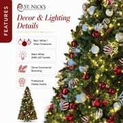 7.5 ft Pre-Decorated Commercial PVC Christmas Tree with Red, White & Silver Ornaments