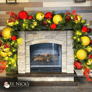 9'x14" Pre-Decorated Garland with Warm White Lights Red/Gold/Burgundy