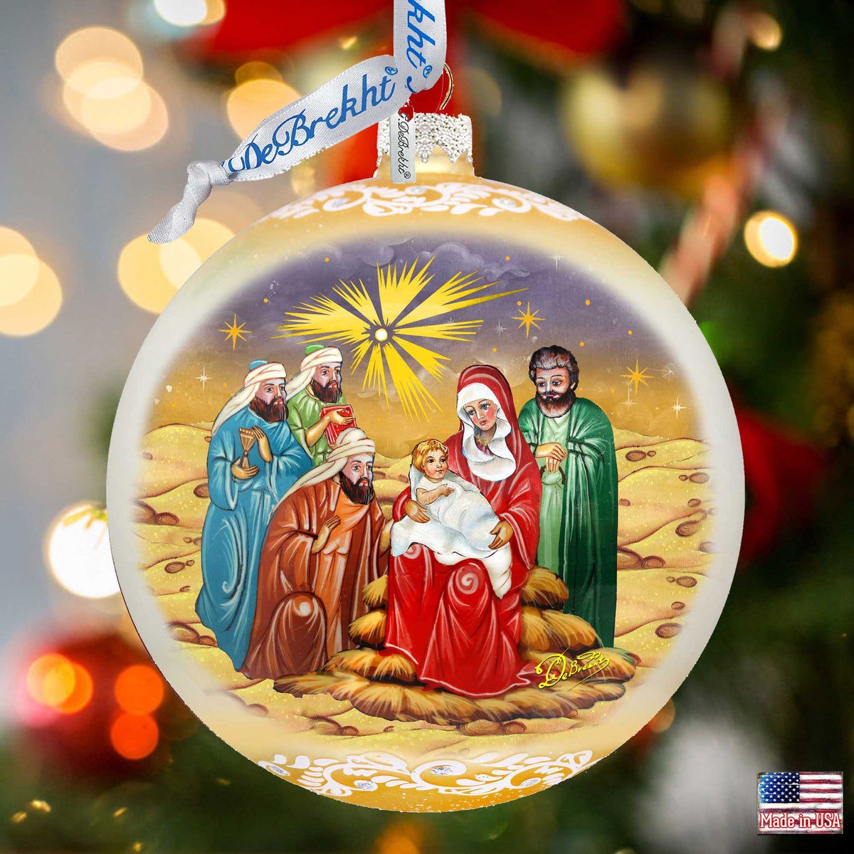 Holy Family and Three Kings Lg Glass Ornament in Gold by G.DeBrekht - Christmas Decor - 73920G