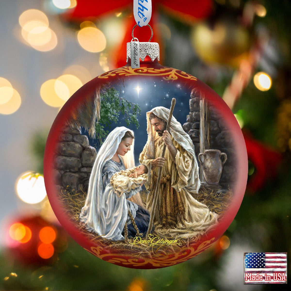 Glory to God in Red Glass Ornament by D. Gelsinger Nativity Holiday Decor - 71156-1722R