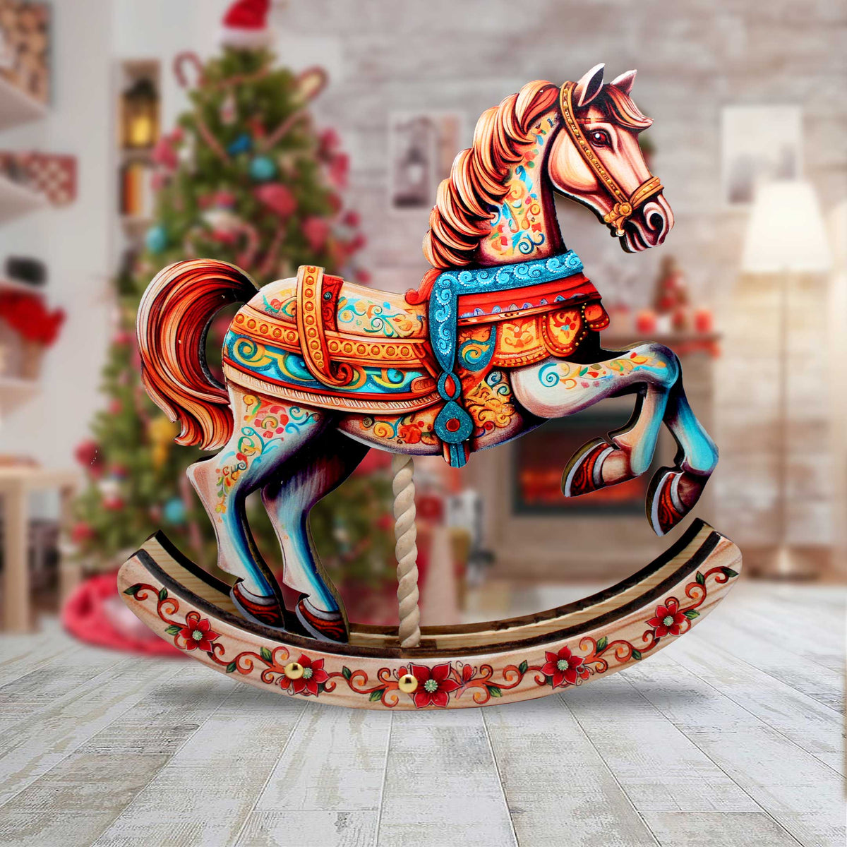 Carousel Horse Decorated Centerpiece - Limited Edition Wooden Figurine by G. Debrekht - Christmas Decor - 89319