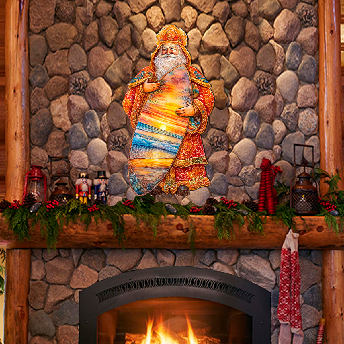 Santa's Tropical Surf Ride Holiday Door Decor by G. Debrekht - Christmas Santa Snowman Decor - 8691413H