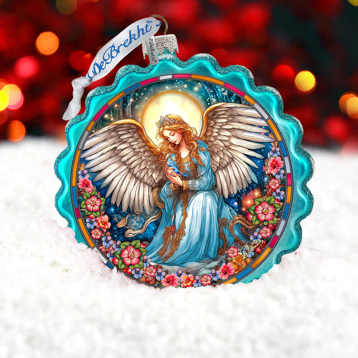 Angel of Healing Wreath Glass Ornament