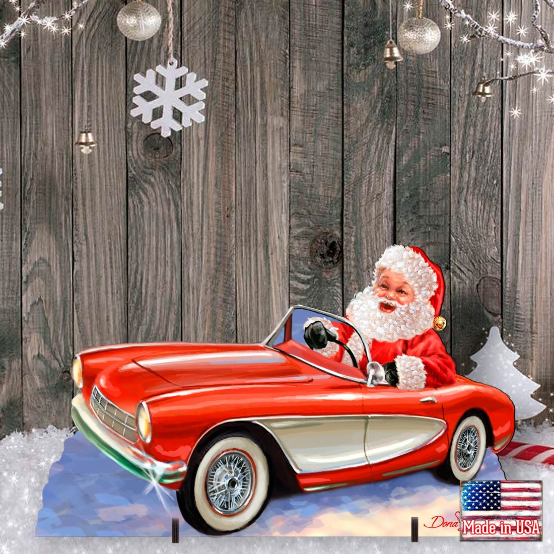 Santa Sports Car Christmas Outdoor Scene by D. Gelsinger - Christmas Santa Snowman Decor - 8461030F-1554