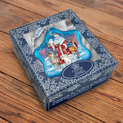 Santa Polar Story Snowflake Glass Ornament by G. DeBrekht - Christmas Santa Snowman Decor - 754-011