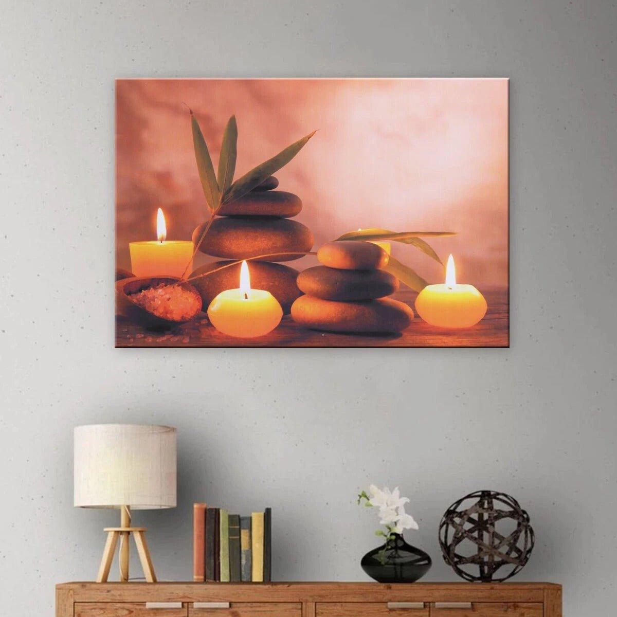 Canvas Wall Art Burning Candle Paintings - Christmas Trees USA