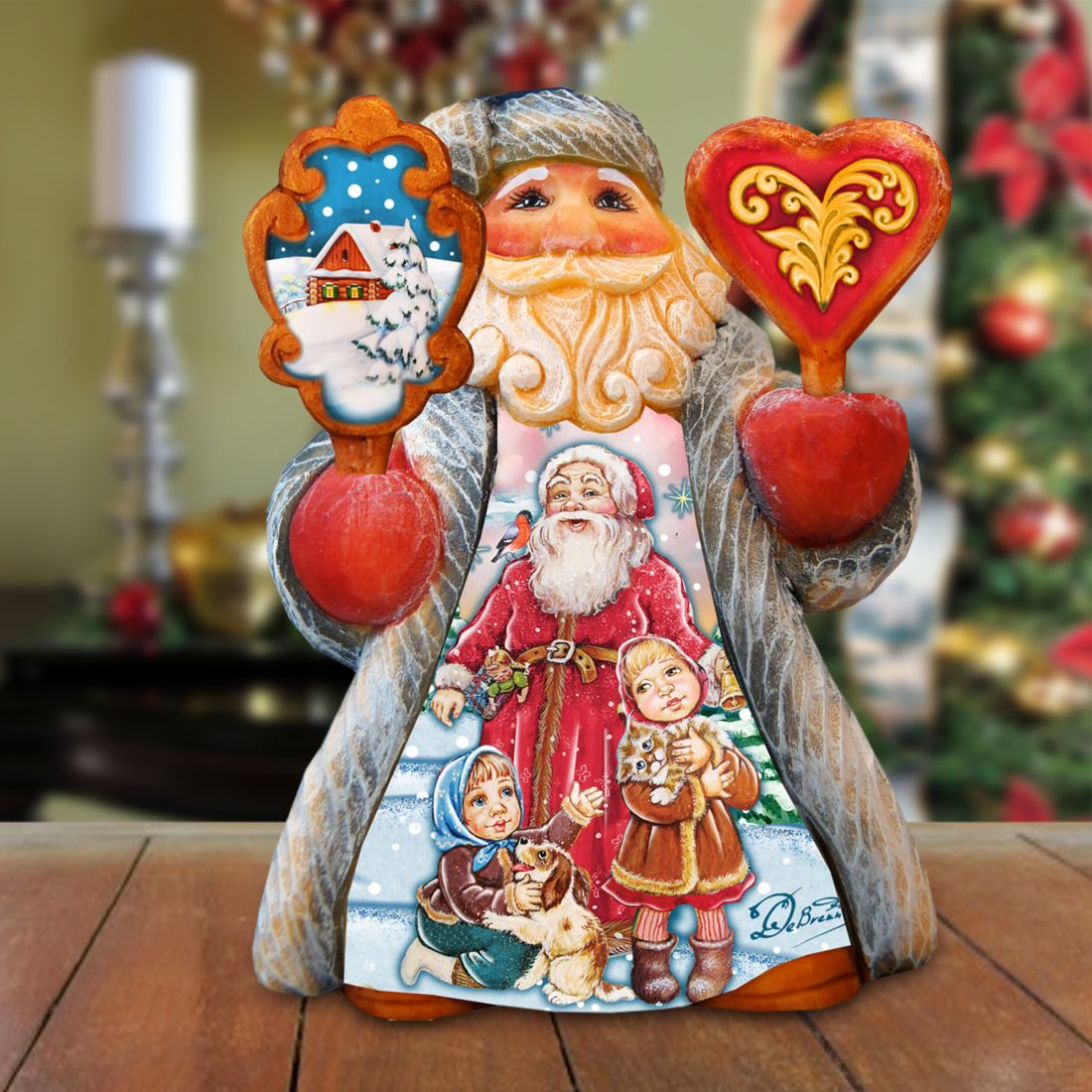 Mini Tale Santa with Pets Christmas Figurine by G. DeBrekht - Christmas Santa Snowman Decor - 561642