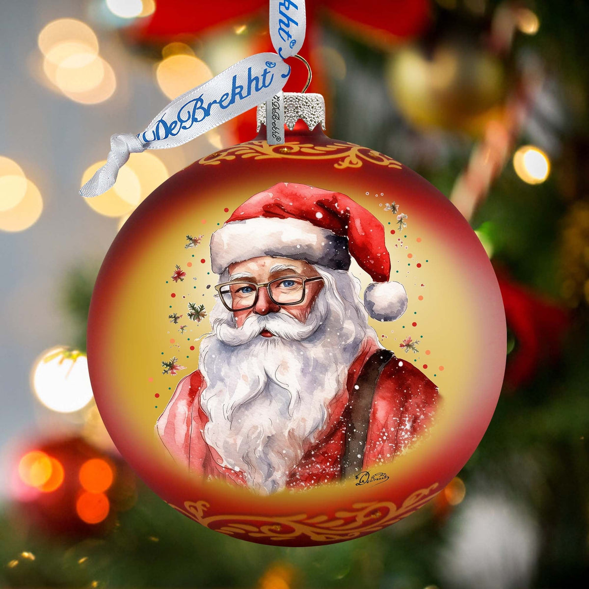 Jolly Santa Claus Ball Glass Ornament by G. Debrekht - Christmas Santa Snowman Decor - 73374