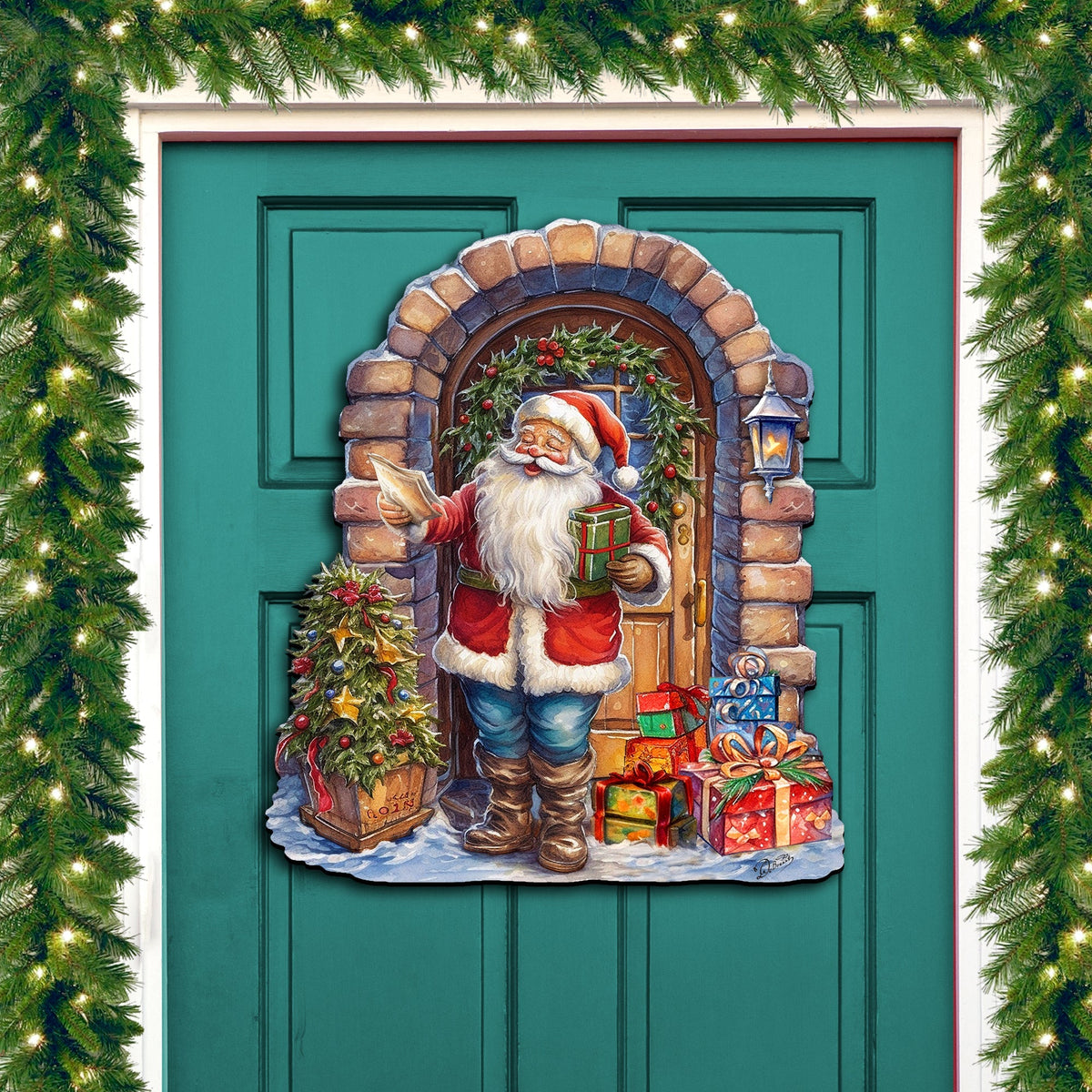 Santa's Surprise Visit Holiday Door Decor