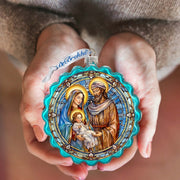 Classical Holy Family Wreath Glass Ornament by G. Debrekht - Nativity Holiday Decor - 759-057
