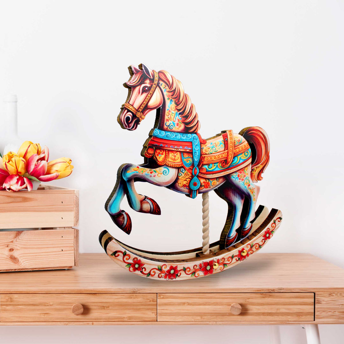 Carousel Horse Decorated Centerpiece - Limited Edition Wooden Figurine by G. Debrekht - Christmas Decor - 89319