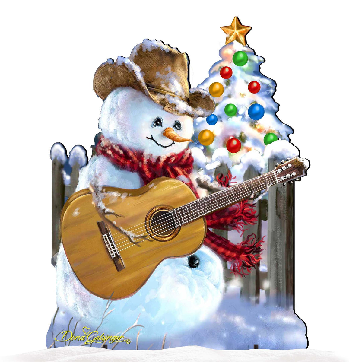 Guitar Rocker Snowman Christmas Outdoor Scene